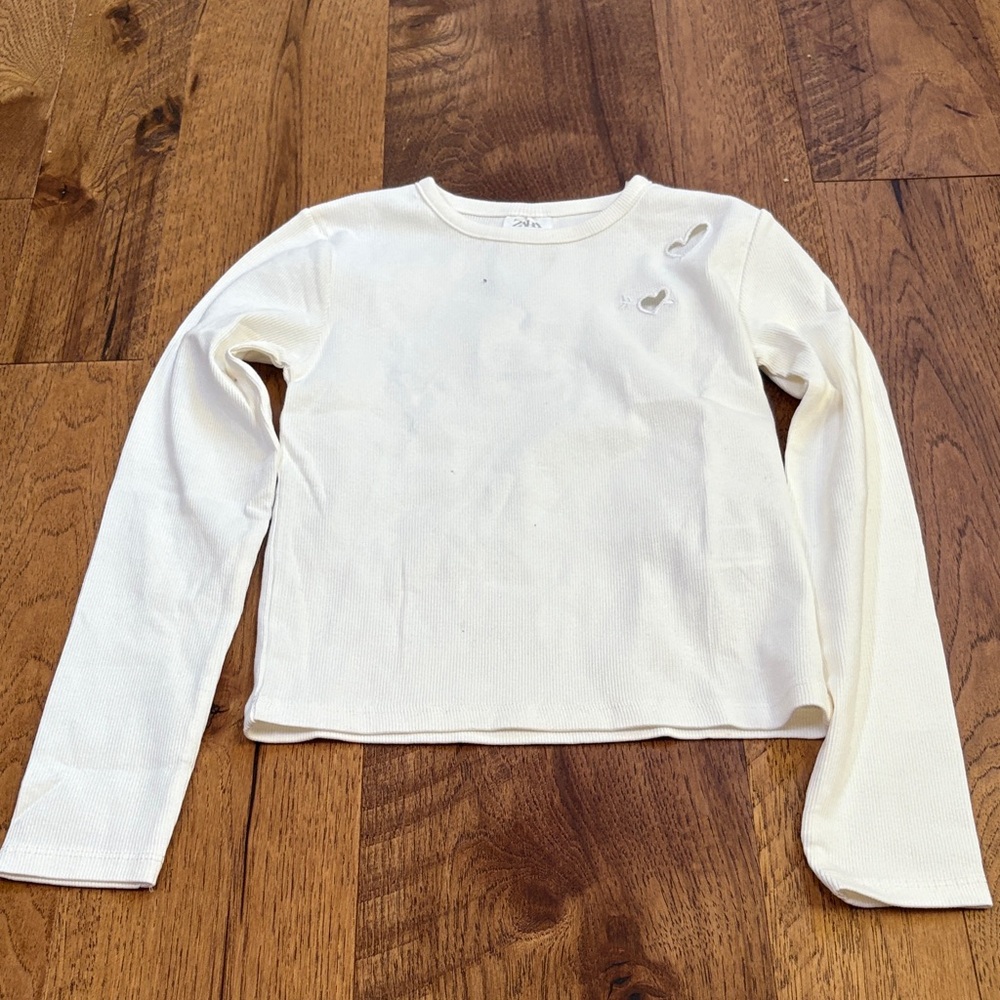 NWT Zara Kids Long Sleeve Heart Ribbed Tee Size 8-9